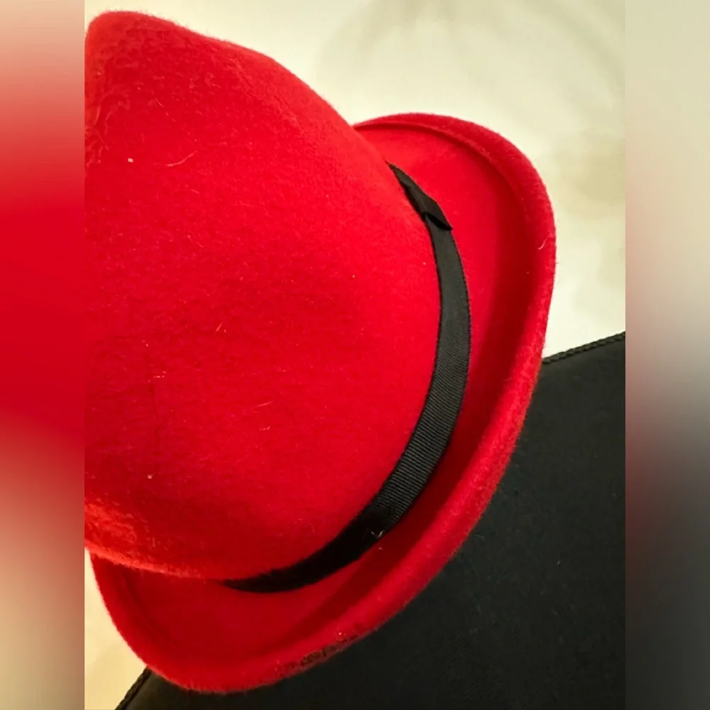 Red Fedora Hat W/Textured Hat Band - Picture 6 of 13